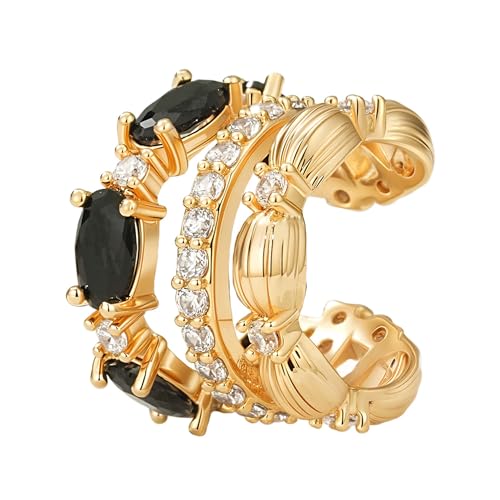 Ear Cuffs Non Piercing for Women 14K Gold Plated Ear Cuff Earrings Colorful Cubic Zirconia Paved Trendy Cartilage Earring Jewelry | Single - color: Black