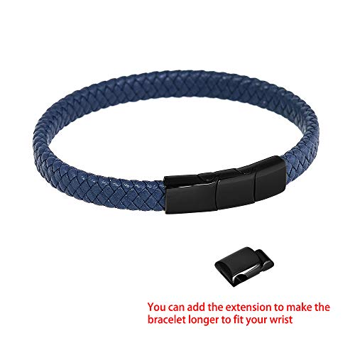 Geoffrey Beene Men's Braided Genuine Leather Bracelet with Stainless Steel Closure - color: Blue, Black