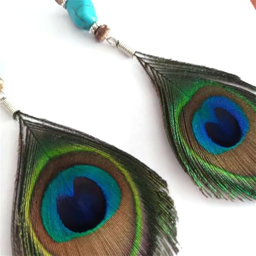 Peacock Feather Earrings for Women Native Handmade Lightweight Long Peacock Feather Boho Hook Earring Prom Party Festival Jewelry - color: Turquoise