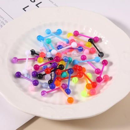 48Pcs 14G Glow in Dark Acrylic Straight Tongue piercing for Women | Candy Color Tongue Piercing Jewelry,Flexible Ring Barbell,14mm Bar Tongue Rings Piercing Ball Grabber Set - style: B