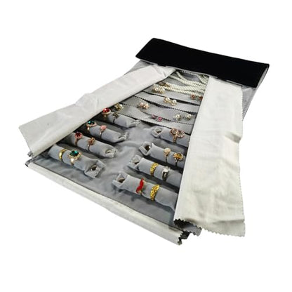 Velvet Travel Jewelry Case Roll Bag Organizer for Necklace Bracelet Earrings Ring (Black) (Black and Grey) - color: Black and Grey