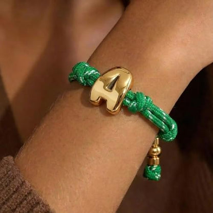 VLINRAS Bubble Initial Bracelet for Women Men, Green & Blue Knotty Puffy Letter Bracelets Gifts for Mom Dad Friends - color: Green- B