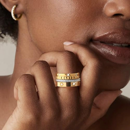 Stackable Gold Rings for Women - 18K Gold Plated Rings Set, Non Tarnish Stainless Steel Cubic Zirconia Friendship Band Stack Rings Trendy Jewelry, Christmas Birthday Party Gifts for Her Girlfriend