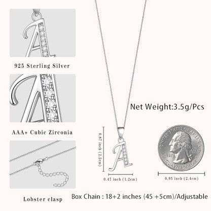 Aurora Tears Letter Necklace Initial 925 Sterling Silver Alphabet Pendant Crystal Name Gift Women Cubic Zirconia Jewelry - color: A