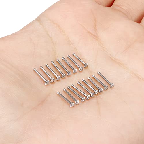 18G 20G 22G Nose Rings Studs with Cubic Zirconia 316L Surgical Steel Straight Screw L Shaped Nose Studs Piercing Jewelry for Women Men Girl CZ 1.5mm 2mm 2.5mm 3mm 20Pcs - color: A:20G Straight- Silver 1.5mm