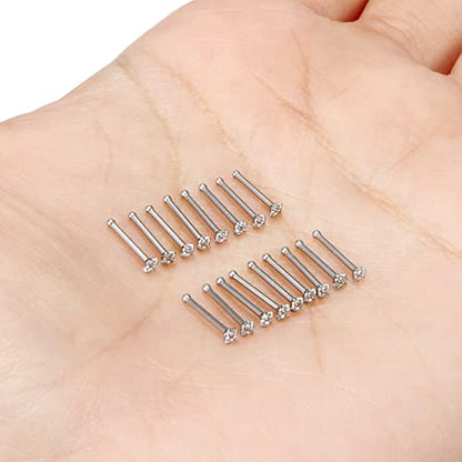 18G 20G 22G Nose Rings Studs with Cubic Zirconia 316L Surgical Steel Straight Screw L Shaped Nose Studs Piercing Jewelry for Women Men Girl CZ 1.5mm 2mm 2.5mm 3mm 20Pcs - color: A:20G Straight- Silver 1.5mm