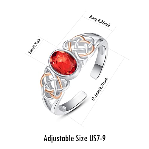 PRAYMOS 925 Sterling Silver Ring Birthstone Ring Turquoise Moss White Opal Ring for Women Celtic Knot Open Adjustable Thrumb Ring - color: Garnet