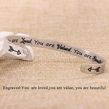 Btysun Bracelets for Women Mothers Day Bracelet Gifts from Daughter Inspirational Gifts for Women Graduation Gifts for Her Motivational Birthday Cuff Bangle Friendship Personalized Mantra Jewelry… - style: 0 You are loved.You are Valued.You are Beautiful.
