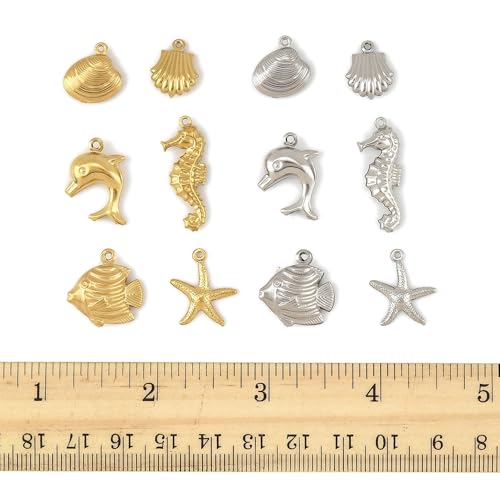 8-64Pcs Silver Goldern Color Heart Pendants Charms 10 Styles Heart Stainless Steel Metal Charms for Jewelry Making Crafting Necklaces Bracelets Earrings Keychains Birthday Gift - color: Marine Organism-36 pcs
