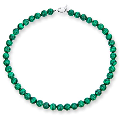 Classic Color Gemstones Ball Bead Strand Necklace Toggle Clasp 10MM - color: Green Malachite