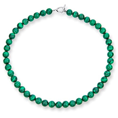 Classic Color Gemstones Ball Bead Strand Necklace Toggle Clasp 10MM - color: Green Malachite