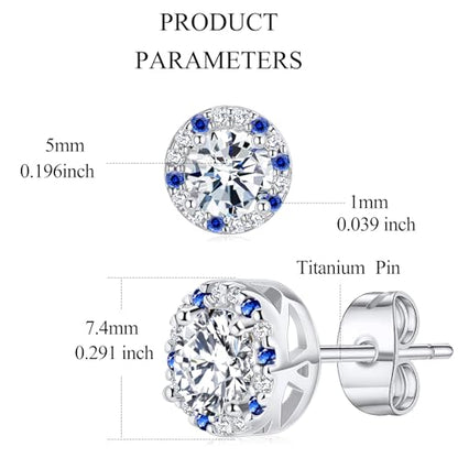 Titanium Stud for Sensitive Ears, Gold Plated Halo Cubic Zirconia Earrings - color: Round White Stud