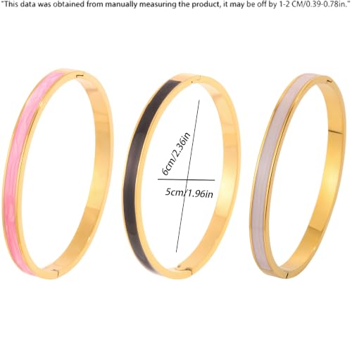 Gold Bracelets for Women Stainless Steel Bangle Set Colorful Enamel Stackable Jewelry