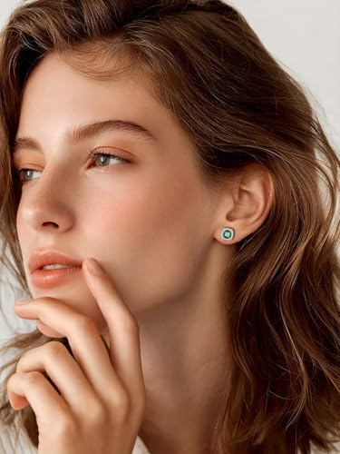 FindChic Birthstone Earrings for Women, Round/Heart/Square/Teardrop Earrings with 925 Sterling Silver Posts & Push Backs, Hypoallergenic Studs with Cubic Zirconia, 12 Months Jewelry with Gift Box - style: 05. May-Emerald (Square)