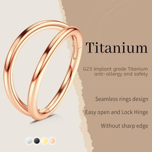 WYR 3Pcs Hypoallergenic Titanium Nose Rings for Women Men 16G 18G 20G | Black/Gold/Silver Seamless Septum Ring CZ & Double Hoop Clicker Conch Earrings Cartilage Piercing Jewelry 7mm 8mm 10mm - color: Rose Gold, size: 16g 7mm