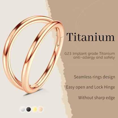 WYR 3Pcs Hypoallergenic Titanium Nose Rings for Women Men 16G 18G 20G | Black/Gold/Silver Seamless Septum Ring CZ & Double Hoop Clicker Conch Earrings Cartilage Piercing Jewelry 7mm 8mm 10mm - color: Rose Gold, size: 16g 7mm