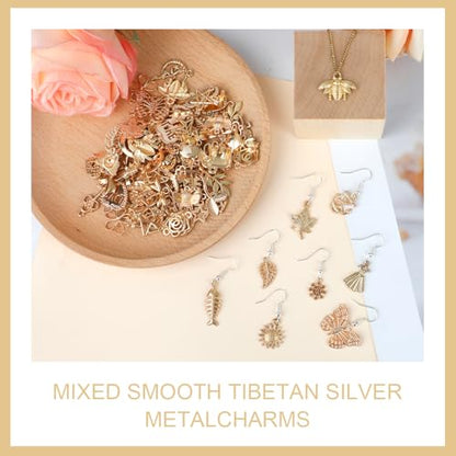 Resflyar 100 PCS Wholesale Bulk Lots Jewelry Making Charms, Mixed KC Gold Charms Pendants for Wedding Birthday Party Necklace Bracelet Jewelry Making and Craft DIY Supplies - color: Gold-100PCS
