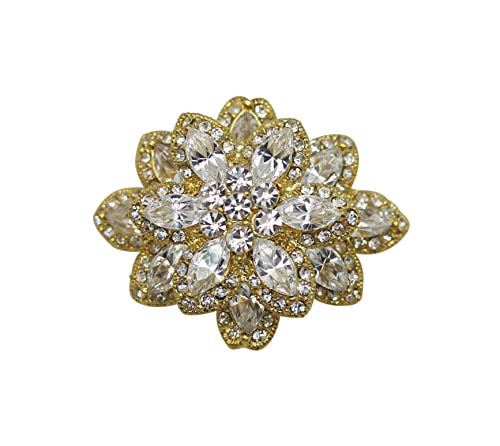 Faship Gorgeous Black Crystal Chunky Floral Pin Brooch - color: Clear/Gold