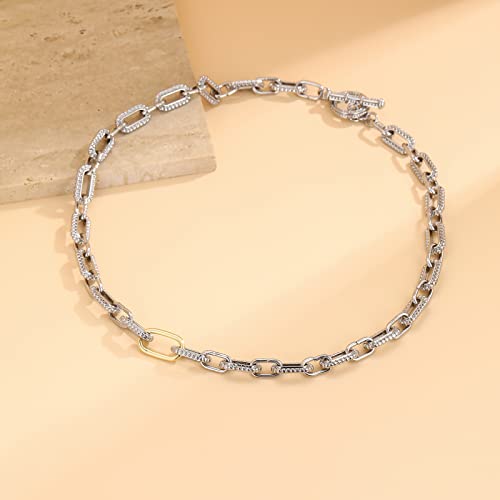 Mytys Women's Link Necklace 18k Gold Plated Double Twist Wire Gold and Silver 2 Tone Chain Necklaces Christmas New Year Jewelry - color: Gold & Silver 1