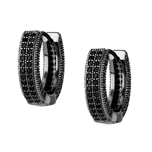 Iced Out Hoop Earrings Cubic Zirconia Huggie Cartilage Cuff Hypoallergenic 14K Gold Plated Luxury Fashion Round Circle Earrings For Men Women - color: 02 Black