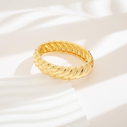 Chunky Gold Bangle Bracelets for Women Twisted Hinged Wrist Cuff Bracelets open Spiraled Oval Bracelet Trendy Jewelry for Women - color: wide cuff bangle