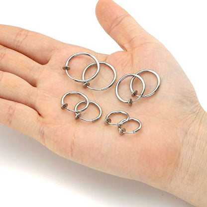 PiercingJ 8pcs Mixed Size Stainless Steel 14G Fake Nose Ring Spring Hoop, Clip On Earrings Fake Septum Cartilage Earrings Lip Ring Non Piercing Hoop Faux Body Piercing Jewelry 10-16mm