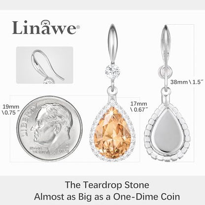Linawe Imitation Diamond Dangle Earrings for Women Trendy, Rhinestone Drop Chandelier Earrings, Teardrop Crystal Cubic Zirconia Wedding Jewelry Set, 14K Gold/Rose Gold/Silver Tone - color: Silver,Champagne