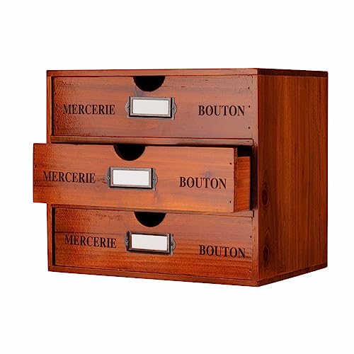 Large Wooden Drawers Wooden Box with Drawer Brown | 3 Drawer Storage Box for Apothecary Cabinet, Apothecary Drawers，Desktop Organizer with Metal Handles for Office，Home - color: BROWN-LARGE03