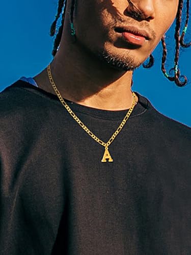 14K Gold Plated Initial Necklaces for Women Men A-Z Letter Necklaces | Figaro Chain, 16"+2" Adjustable Length, with Gift Box - style: Initial A