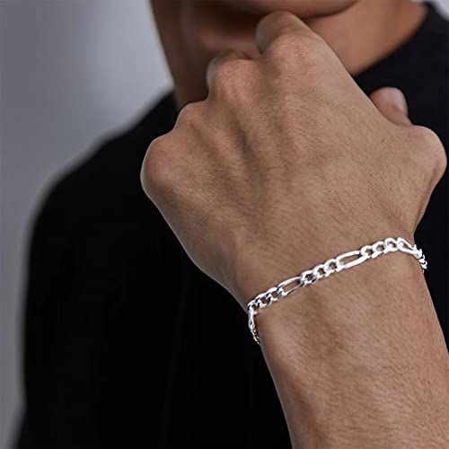 BRIJEWNES 4/5MM Sterling Silver FIGARO Chain Bracelet 925 Silver Link Chain Bracelet for Men