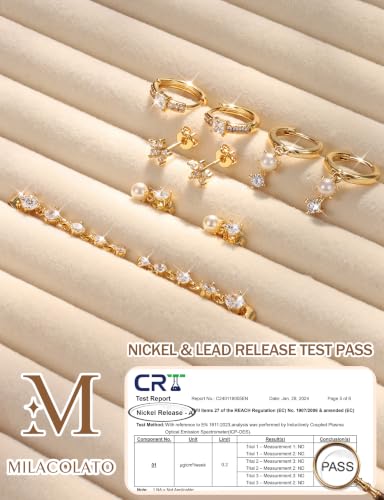 MILACOLATO 5 Pairs 925 Sterling Silver Earrings for Women Trendy Ear Stacks | 14K Gold Plated Stud Huggie Hoop Earrings Set Hypoallergenic CZ Pearl Dangle Earring Prom Bridal Bridesmaids Wedding Jewelry - color: Gold - 2 Pairs of Pearl Earrings + 3 Pairs