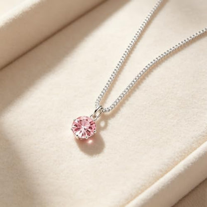 Women S925 Silver Necklace with Sparkling 3D Cubic Zirconia Pendant, Hypoallergenic Fashion Jewelry for Banquet and Wedding, Great Valentine’s Day and Mother’s Day Gift - color: Pink