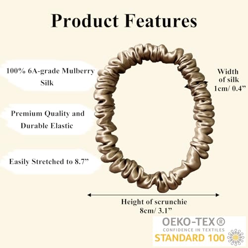 VLOMOT 3 Pcs Set 100% Pure Mulberry Silk Hair Scrunchies (Chocolate) | Silk Hair Ties for Thin Hair with 3 Chic Colors Everyday Skinny Scrunchies Silk Ponytail Holders Hair Care No Damage - color: Chocolate