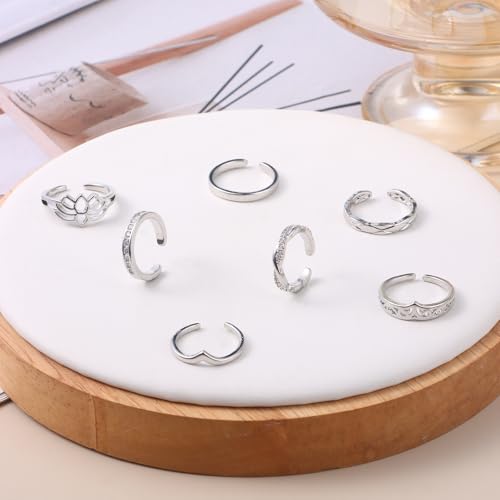 18PCS Toe Rings for Women | Non Tarnish Gold/Silver Rings Open Flower CZ Band Toe Ring Set Adjustable Ring Summer Beach Foot Jewelry Gifts - color: Silver