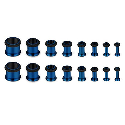 SCERRING 16PCS Ear Tunnels Stretching Kit Stainless Steel Gauge Plugs Set Single Flared Expanders 12G-00G (2mm-10mm) - color: 8Pairs - Blue