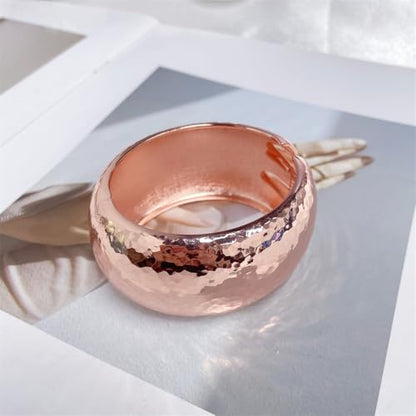 Hammered Wide Chunky Bangle Bracelets for Women Dainty Minimalist Cuff Wrist Open Bangles Statement Unique Exaggerate Trendy Jewelry Gift - color: Rose Gold-tone