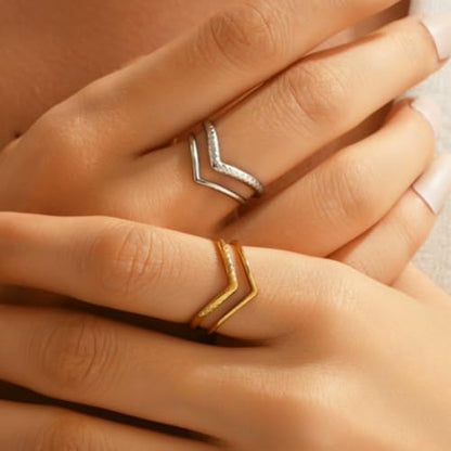 Gold & Silver V Shaped Adjustable Ring, Simple Non Tarnish Stainless Steel Womens Rings, Dainty Open Band,Anillos.