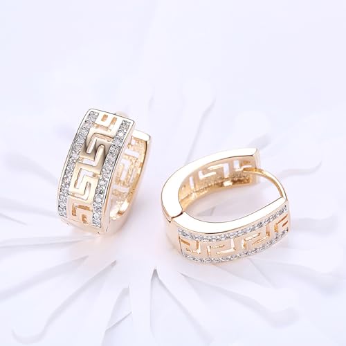 14K Rose Gold Plated Three Row Cubic Zirconia Small Huggie Hoop Earrings Fashion Jewelry for Men Women - color: rose