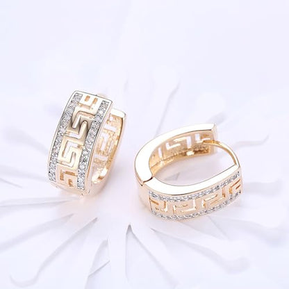 14K Rose Gold Plated Three Row Cubic Zirconia Small Huggie Hoop Earrings Fashion Jewelry for Men Women - color: rose