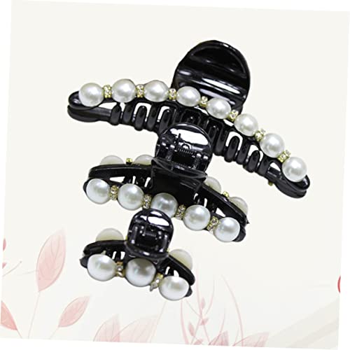 Snap Barrettes for Women Black Pearl Clips Fashion Style Hair Clip Set 3 Sizes Included