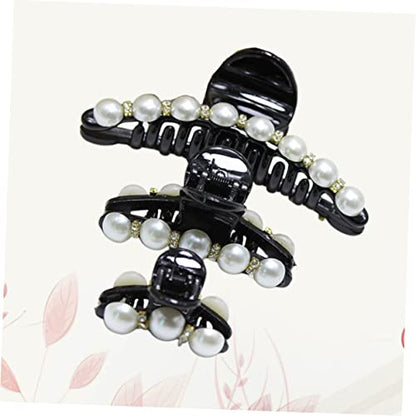 Snap Barrettes for Women Black Pearl Clips Fashion Style Hair Clip Set 3 Sizes Included