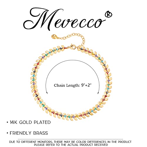 MEVECCO Anklet for Women Gold Chain 14K Gold Plated Dainty Boho Beach Summer Simple Foot Jewelry Ankle Bracelet - style: Evil Eye & Leaf