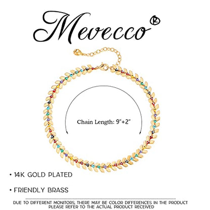 MEVECCO Anklet for Women Gold Chain 14K Gold Plated Dainty Boho Beach Summer Simple Foot Jewelry Ankle Bracelet - style: Evil Eye & Leaf