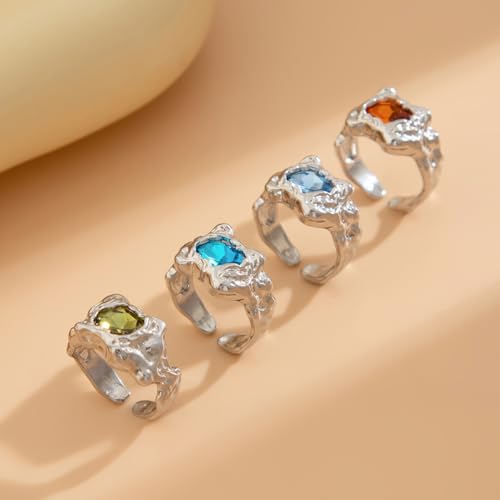 Chunky Knuckle Rings Set for Women Gold Irregular Chunky Ring Set Adjustable Open Knuckle Stacking Rings Dainty Crystal Rings Set Gold Silver Liquid Irregular Ring Set Y2k Statement Ring Unique Ring Jewelry - color: Silver