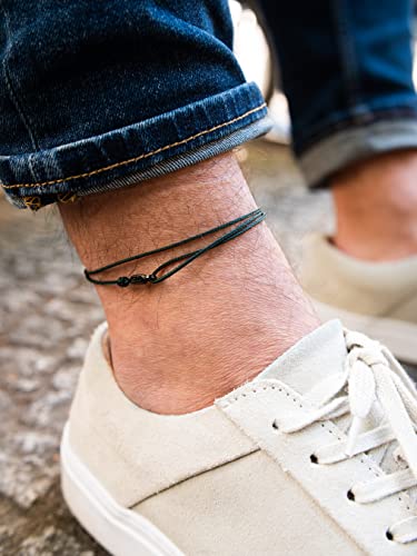 Made by Nami Surfer Anklet with Snap Hook Clasp Waterproof & Adjustable Thin String Ankle Bracelets for Women and Men Handmade Jewelry for Beach and Music Festival Accessories - color: Emerald Green Black