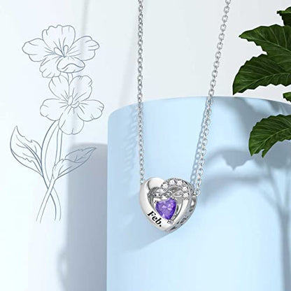 SEVENWELL Jan-Dec Birthstone Charms for Pandora Bracelets, Heart Charm | Fits Most European Charm Bracelets, Sparkling Heart CZ, Birth Flower Engraved, Gift Ready, Nickel-Free - color: February Birthstone Charm