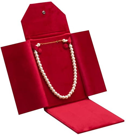 Velvet Necklace Jewelry Travel Folder Storage Display Case (Red) - color: Red
