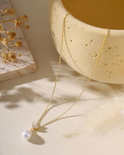 Pearl Necklaces for Women Trendy 14k Gold Plated Cubic Zirconia Pearl Pendant Necklace Valentines Day Wedding Birthday Mother's Day Gifts Dainty Gold Necklace for Women - color: Style 2 - Gold Necklace