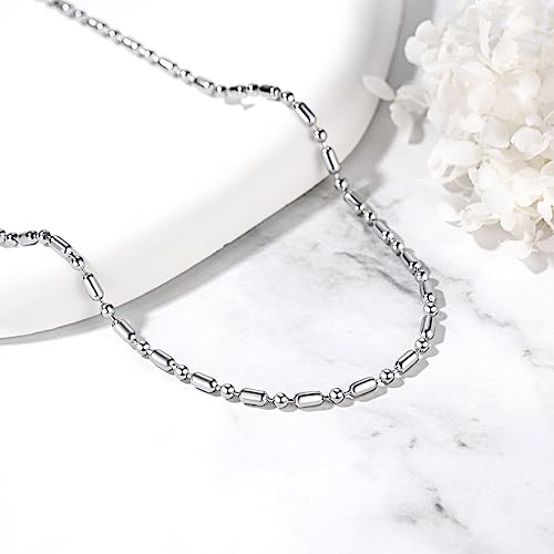 FOCALOOK Choker Necklace for Women, Double Layered Boho Beaded Choker Chain | Dainty 14K Gold Plated/Silver/Black Metal, Simple Small Satellite Beaded Chain Necklace, Hypoallergenic for Everyday Wear - color: 03.Beaded Choker-Silver
