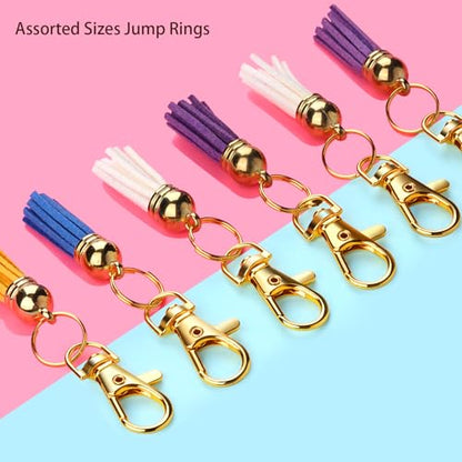 LEOBRO Jump Rings, 968pcs Keychain Making Kit, Keychain Clip and Key Ring, Key Chain Rings, Lobster Claw Clasps for Keychains, Charm Bracelet Jewelry, Gold - color: Gold